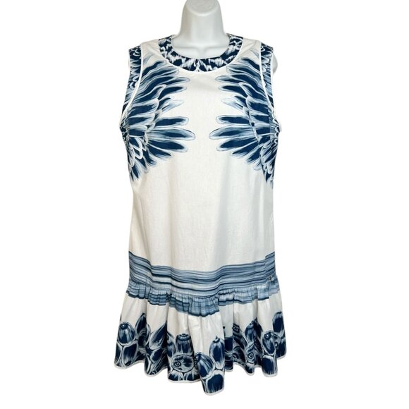 Agua de Coco Floral Mini Dress Ruffle Sleeveless resort Vacation White Blue M/L - Picture 1 of 11